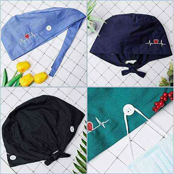 Heart-shaped Embroidery Nurse Cap Surgical Cap Pure Cotton Fashion Multicolor Work Dust Cap Adjustable Unisex Bandage Headscarf Y21111