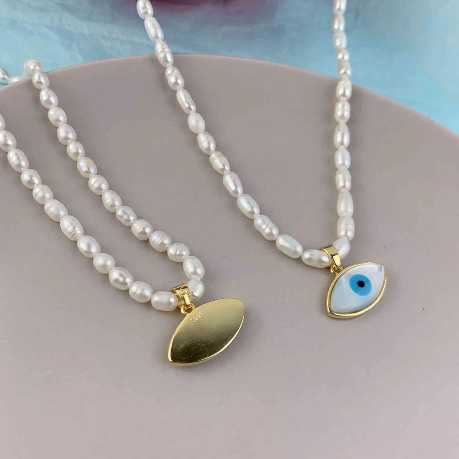 Naturel mauvais œil collier mode nacre coquille pendentif colliers de perles pour les femmes 2021 cadeaux bijoux