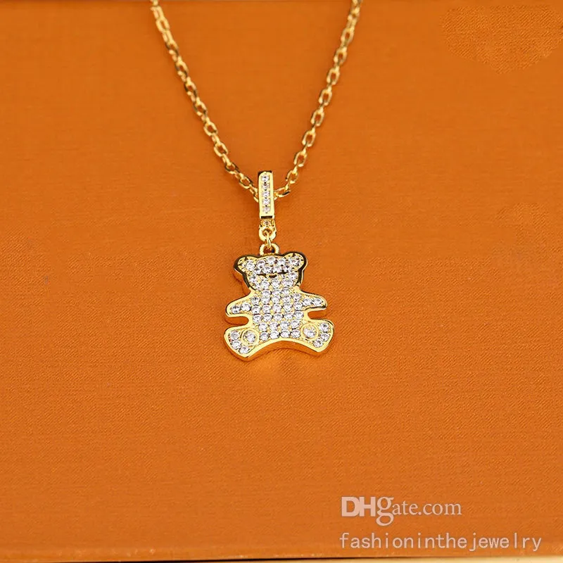 Necklace Designer Jewelry Luxury fashion pendants gift Rose Gold Platinum Bear bag lock diamond pendant necklaces for women long c351h