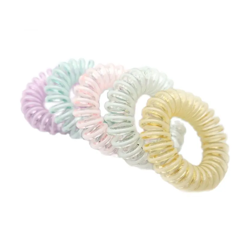 Whole Mix Color Elastic TPU Rubber Spiral Coil Telephone Cord Wire Hair Ties Scrunchies Ring Band227p