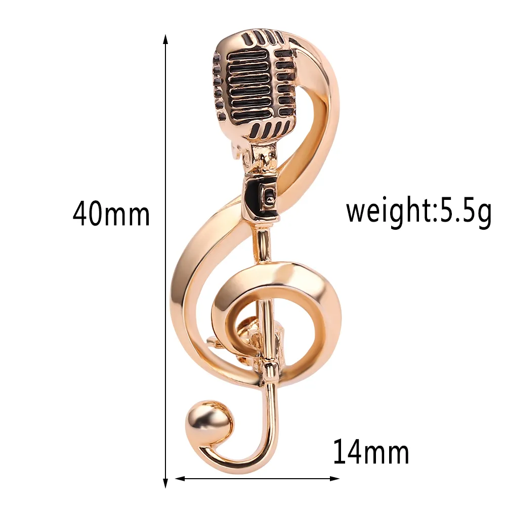 Gold Color Microphone Music Note Brooches Enamel Pin For Women Men Singer Party Concert Accessories Gift Jewelry