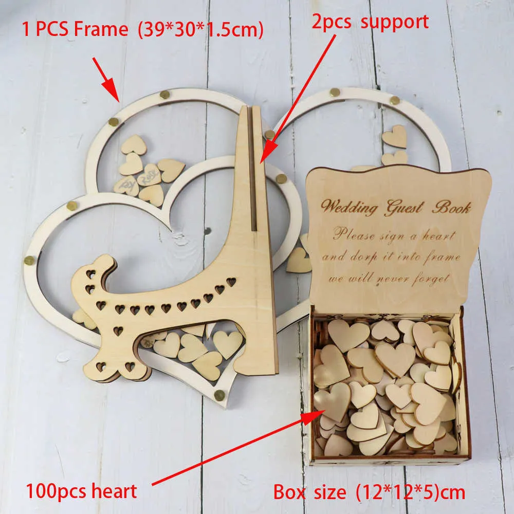 Double Heart shape Wedding guest book Decoration Rustic Sweet Heart Drop box Wedding drop box 3D Guestbook wooden box (4)