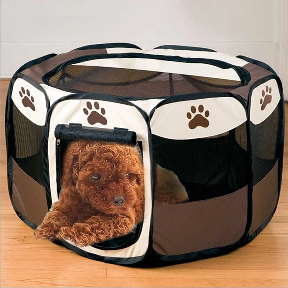 Pet Dog Box Tenda Crate Room Pieghevole Cucciolo Esercizio Gabbia gatti Impermeabile Esterna Due Porte Rete Ombra Copertura Nido Canile 210722