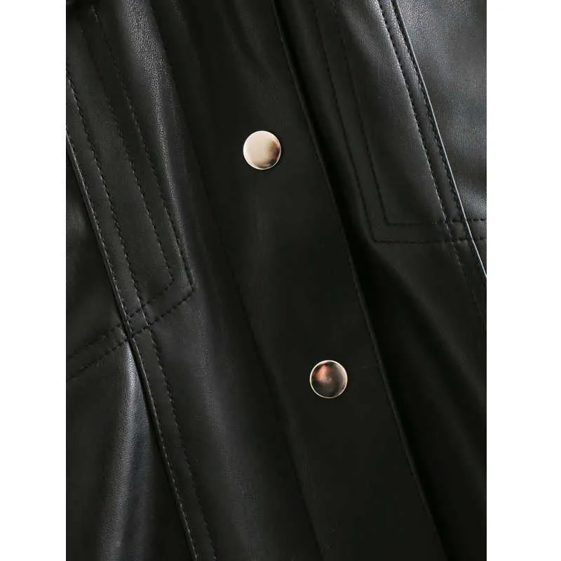 Za Женщины Весна осень черные искусственные кожаные куртки из искусственной кожи одиночные грубого пальто, пальто воротник воротник мотор байкер 210602