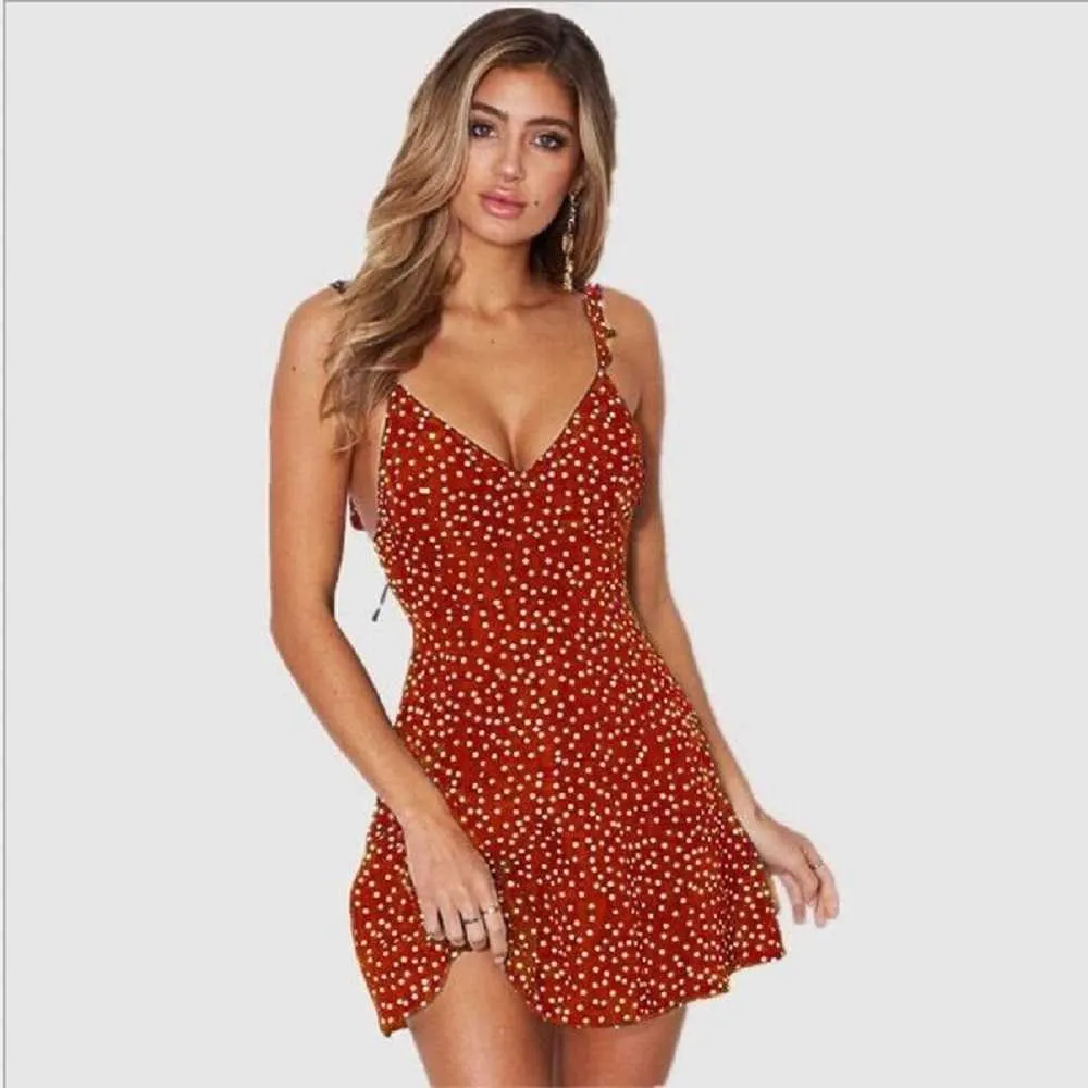 Dames 2021 Zomer Sexy Jurken Dames Hoge Taille Polka Dot Printed Mini Dress Sexy Strap Halter Jurk Y1006