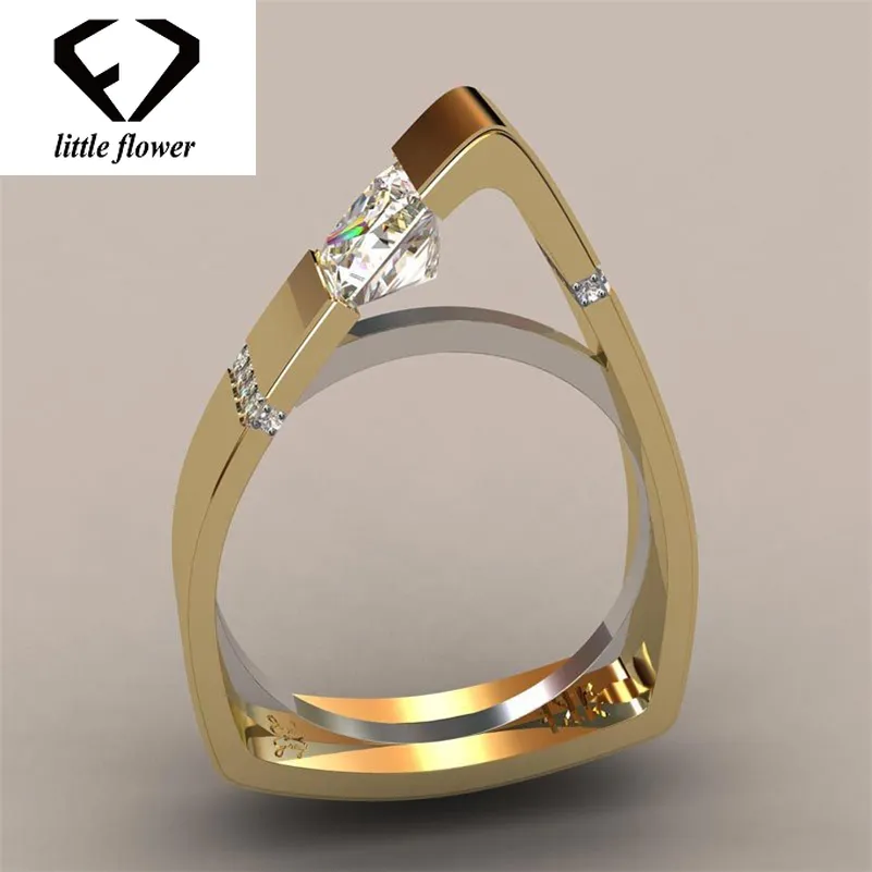 Anel de diamante triangular geométrico criativo 14K ouro pedra preciosa Bizuteria para mulheres Bague Etoile Peridot Anillos De Jewelry Ring 20194449729