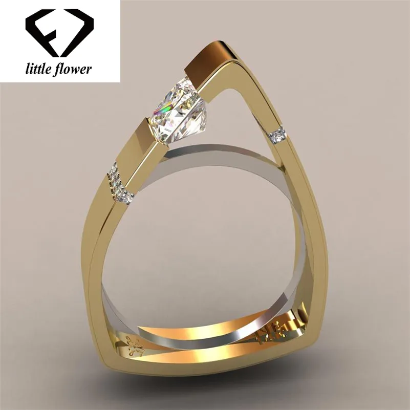 Creatieve Geometrische Driehoek Diamanten Ring 14K Gouden Edelsteen Bizuteria voor Vrouwen Bague Etoile Peridot Anillos De Sieraden Ring 20194449729