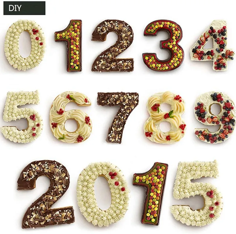 Stampo torta di compleanno in silicone da 4 pollici con vassoio caramelle 9 pezzi 0-8 stampi da forno numeri arabi 210225