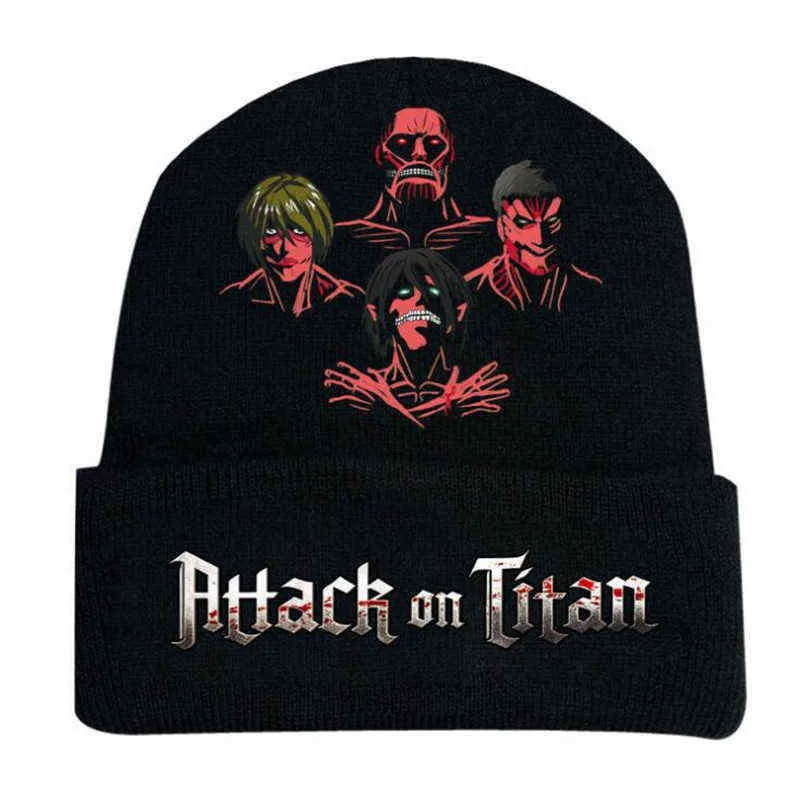 Ataque de anime em titan chapéus de malha gorros de liberdade liberdade impresso boné anime aquecedor Bonnet traje casual chapéu y21111