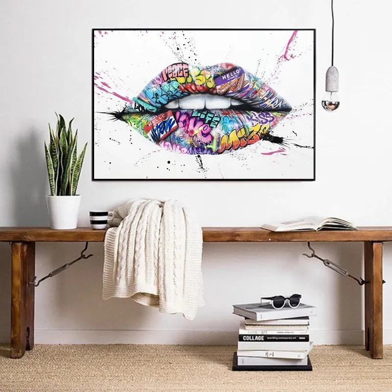 Modern Graffiti Art Canvas Paintings Abstract Lips Posters and Prints Wall Art Pictures for Living Room Home Decor Cuadros No Fra6035622