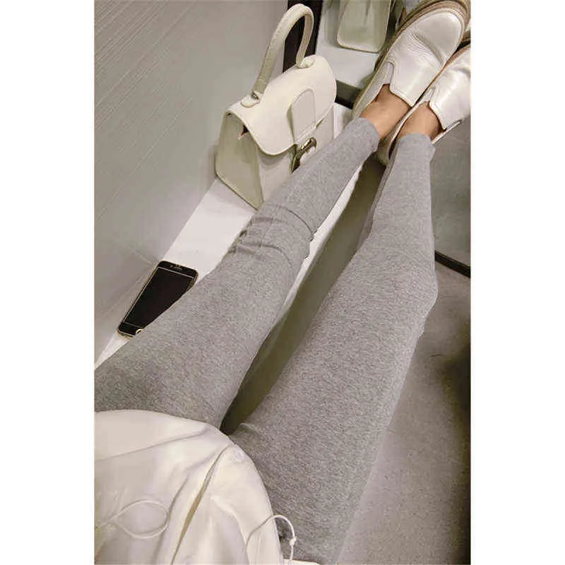 Femmes Leggings Automne Hiver Style Coréen Coton Jambe Fente Couture Doux Confortable Taille Haute Stretch All-Match Pantalon 211204