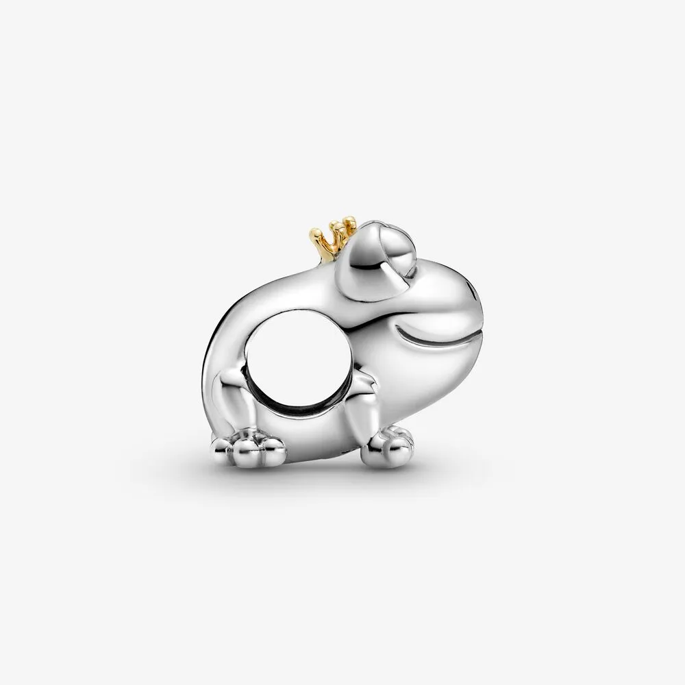 Yeni Varış% 100 925 STERLING Gümüş İki Tonlu Kurbağa Prens Charm Fit Orijinal Avrupa Cazibesi Bilezik Mücevher Mücevher Accessories212f