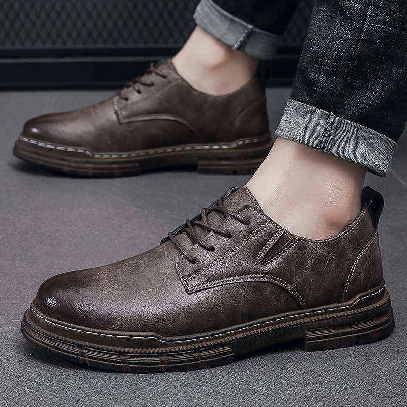 Kleid Schuhe Neue Casual Herren Leder Flats Schnüren Einfache Stilvolle Männliche Oxford für Solide 220223