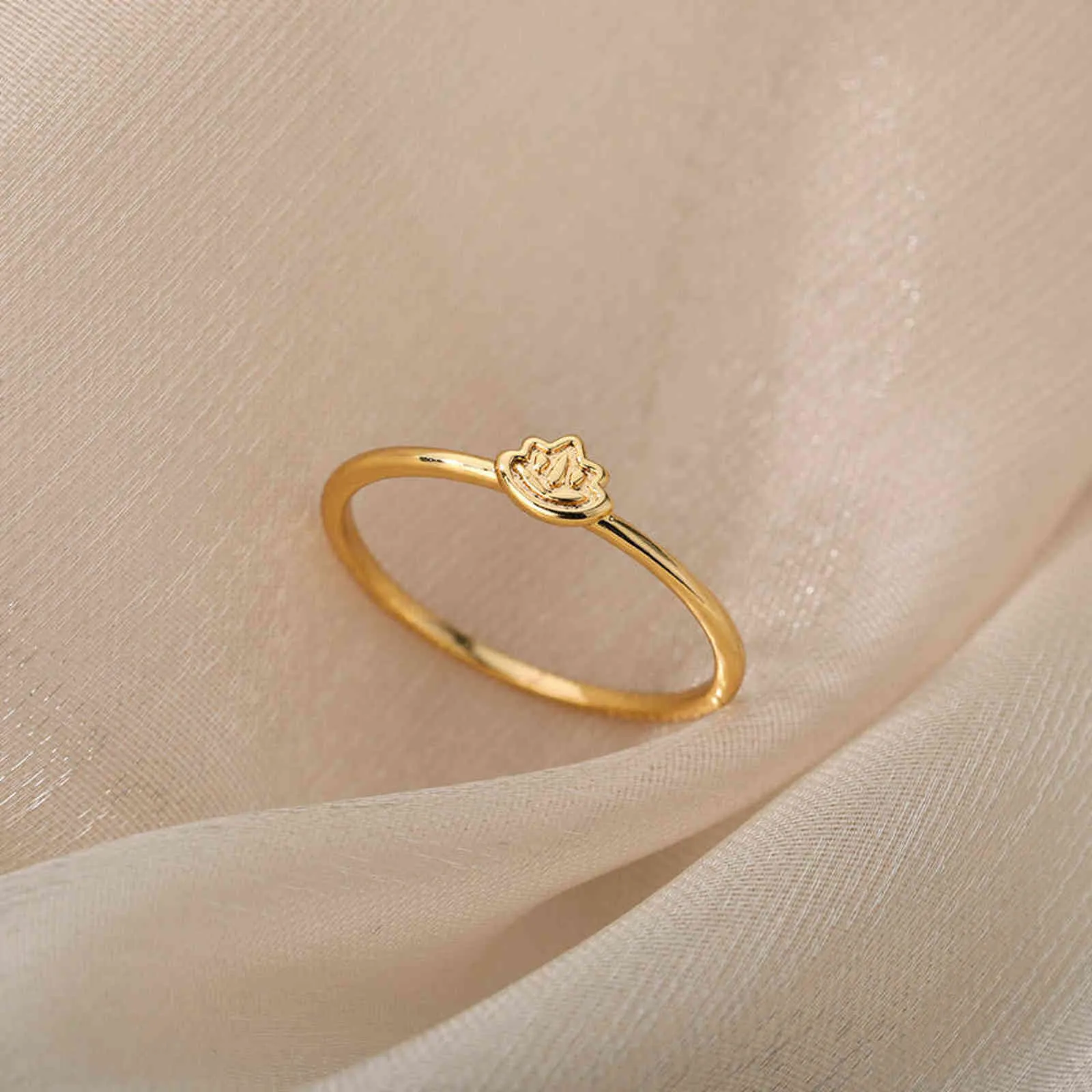 Rostfritt stål guld lotus ringar för kvinnor vintage blomma finger ring bröllopsfest smycken accessriös bague bijoux femme g1125