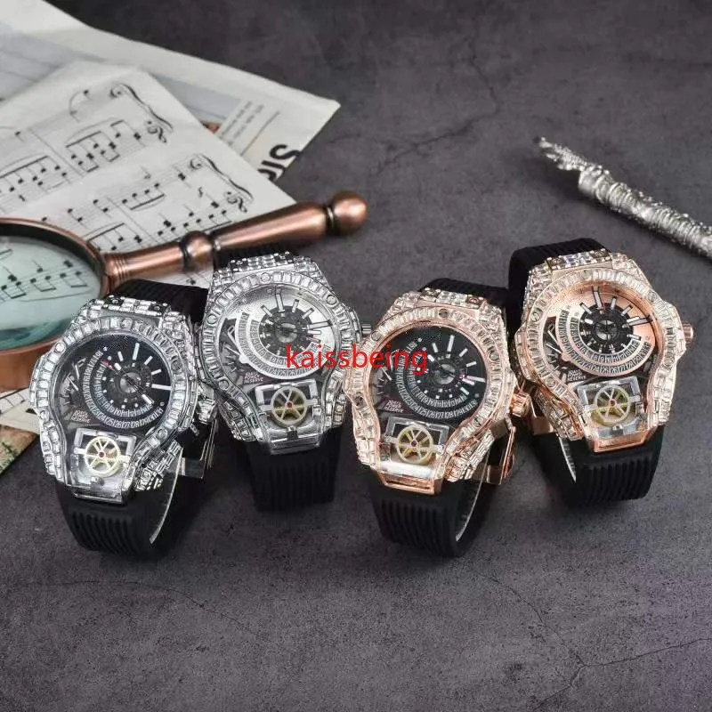 2022 Herenmode Sporthorloge Stralende Horloges Roestvrij Staal Diamant Iced Horloge Alle Wijzerplaat Werk Chronograaf Rubberen Band R-mannelijk Clo280f