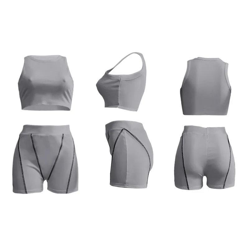 Ribbed Seamless Casual Sports Women Yoga Set Two Piece Sleeveless Crop Top Shorts Pants Sportsuit Workout Active Outfit Gym WearCX220311