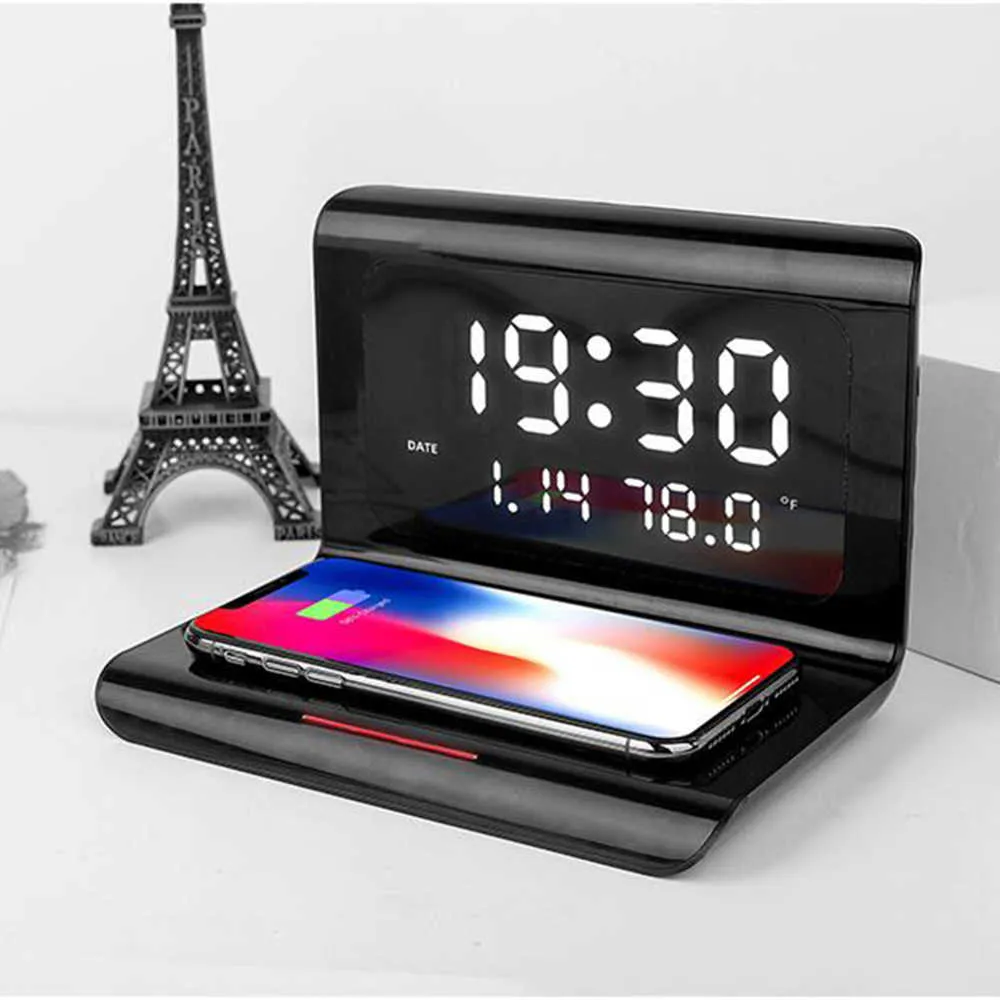 Samochód Nowy 10 W Qi Wireless Charger Phone Carging Pad Termometr Clock Station Stacja ładowania szybka ładowarka do iPhone Samsung
