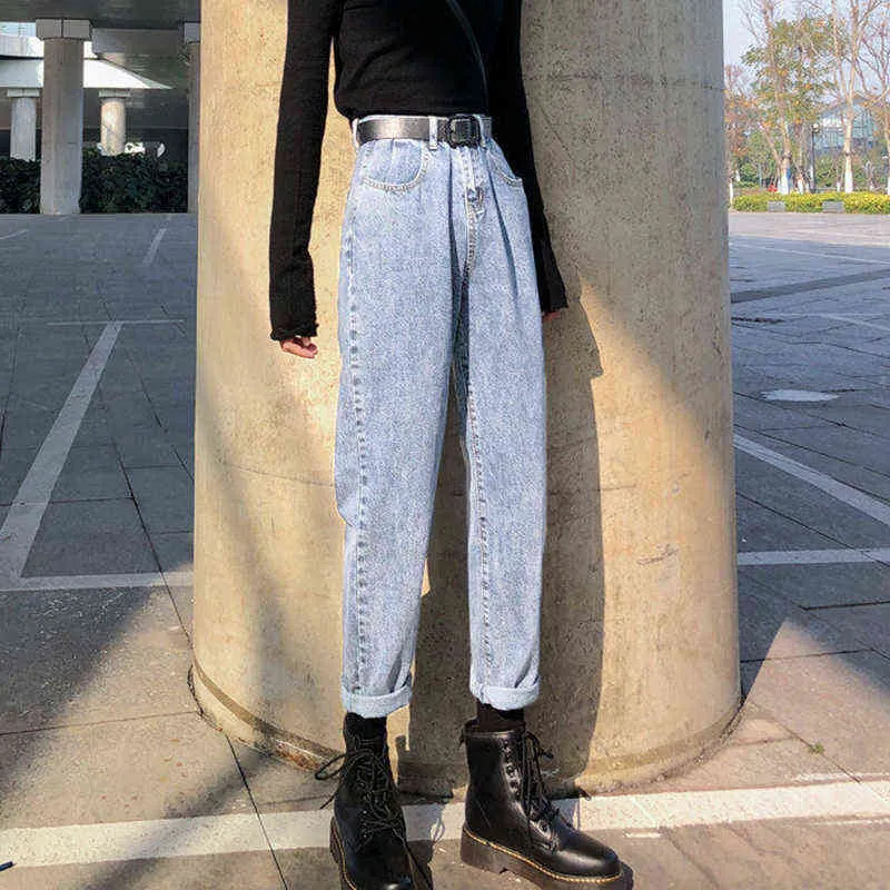 Frühling/Sommer Mode 9-Punkt-gerade Jeans Damengröße Hong Kong-Stil hohe Taille schlank fett mm locker Joker Torre Hosen 211129