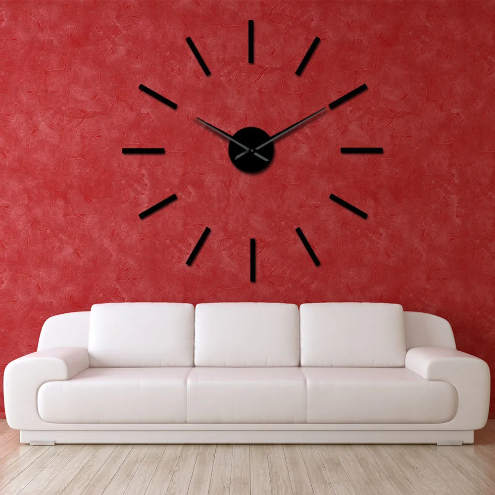 3D Acrílico Espelho Efeito Design Simples Arte Decorativo Quartzo Quartzo Tranquilo Varredura Moderna Big Clock Hands Wall Watch 210310