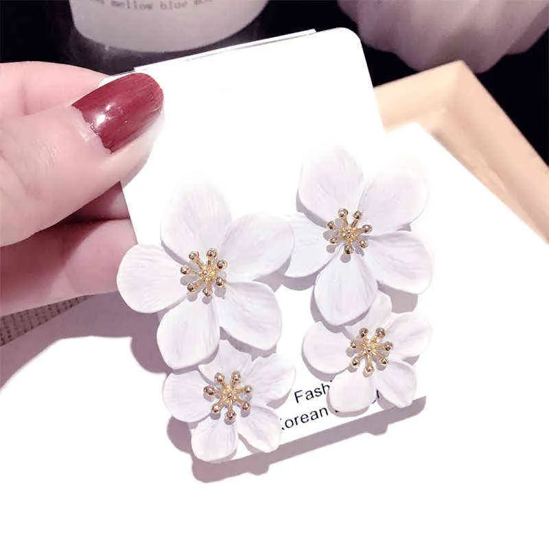 Red Flower Earrings for Women 2020 Double Layers Statement Hanging Pendientes Dangling Fashion Jewelry Yellow Bijoux Bo3179089