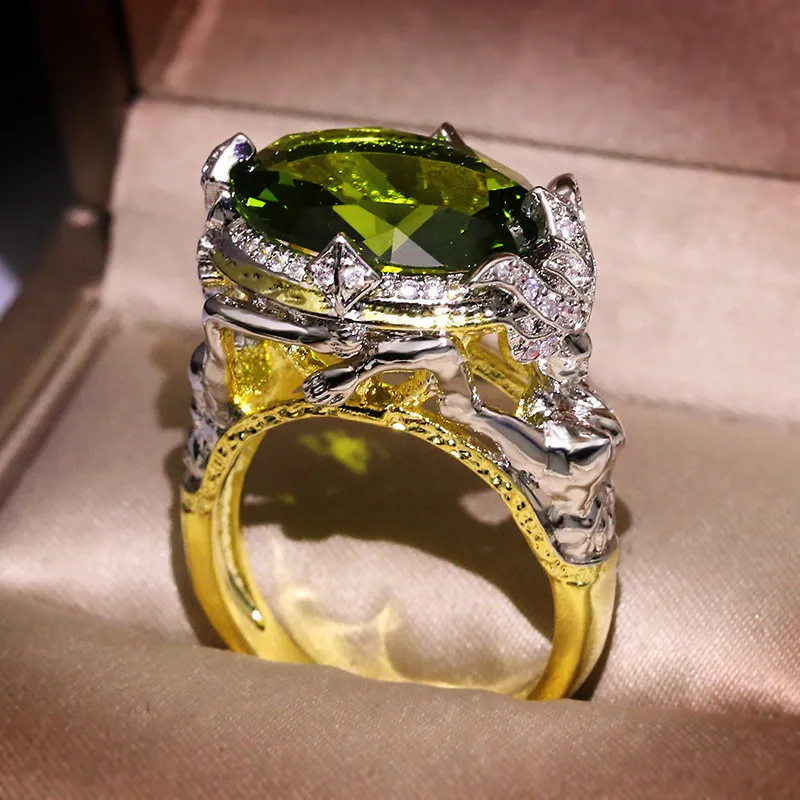 14K Yellow Gold color Emerald Gemstone Ring for Women Fine Anillos De Anel Bijoux Femme Jewellery Bizuteria Jade 220309302m