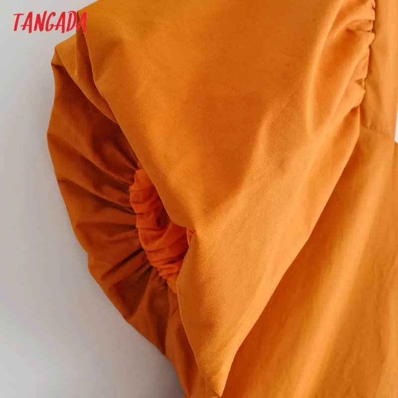 Tangada été femmes Style français Orange robe bouffée à manches courtes dames Mini robe Vestidos 3C11 210609