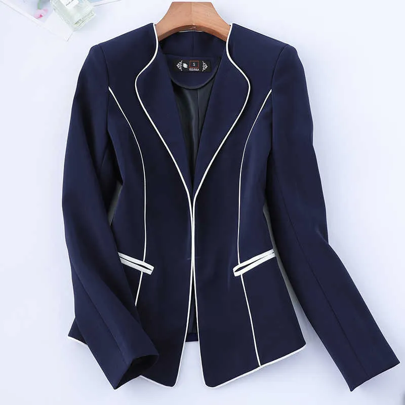 Lenshin Binding Blazer Women Single Button Full Sleeve Jacket Fashion Work Wear Keep Slim Office Lady Elegant Coat Outwear 211006