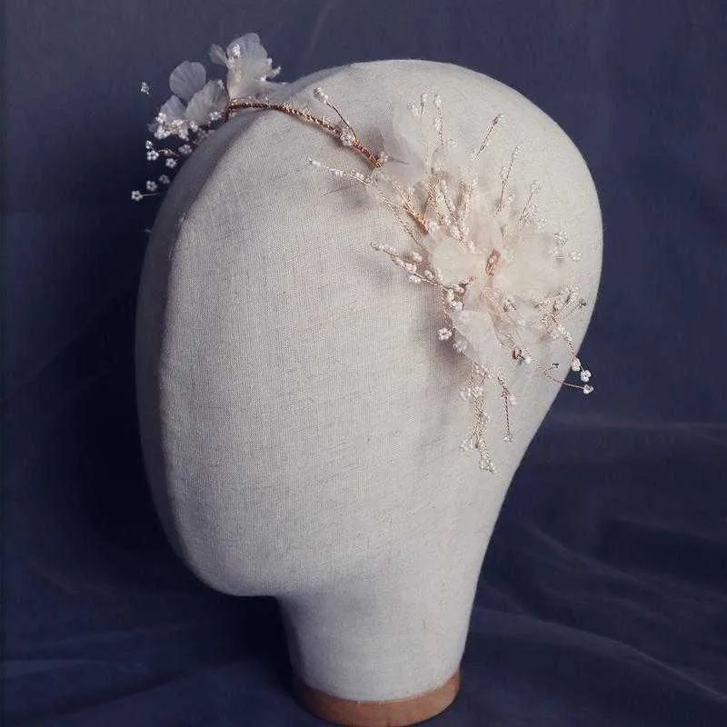 Bloem floral hoofdbanden tiara parel kralen hoofdeces kroon meisje vrouwen haarbanden party bruid bruids sieraden bruiloft accessoires x0625