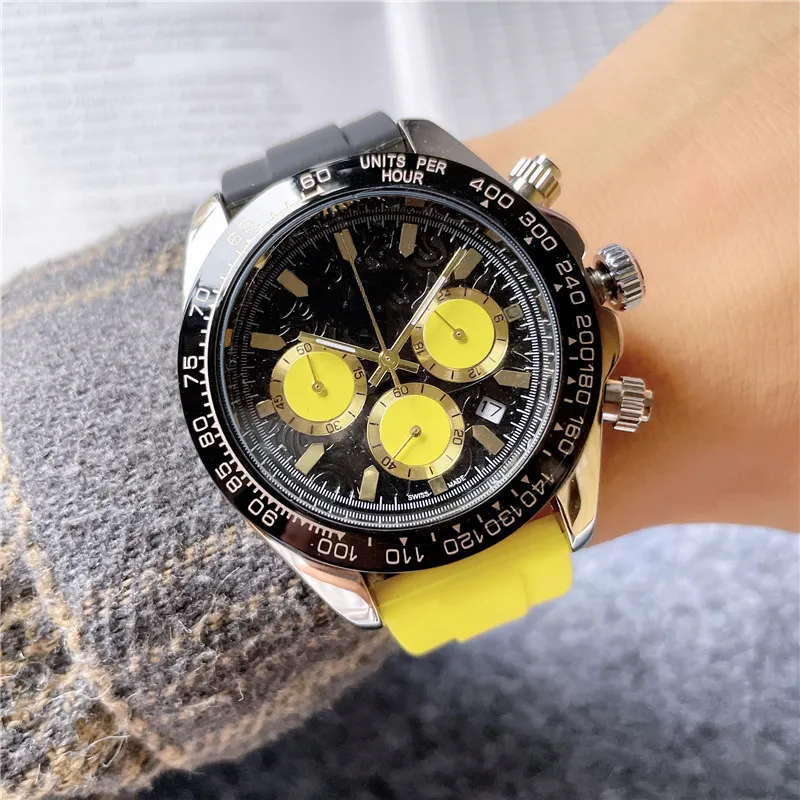 Brand Watches Men Multifunction 3 Dials Style Colorful Rubber Strap Good Quality Quartz Wrist Watch Small Dials Can Work X199284Q