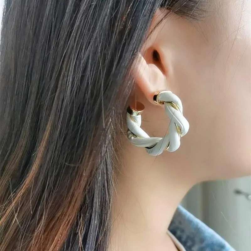 Hangzhi – boucles d'oreilles créoles pour femmes, bijoux tendance en cuir et métal, tissage circulaire géométrique, noir, blanc, vert, accessoires 213C, 2021