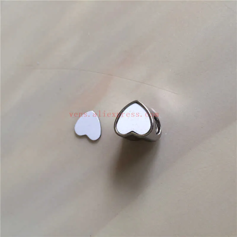 sublimering blankt hjärta po pärla metall Slider stort hål 5MM europeiska berlocker transfertryckmaterial 15st210720