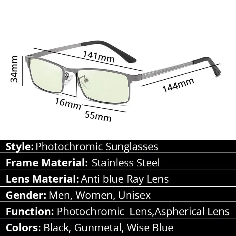 Pochromiczni okulary Okulary Kameleon Okulary Męskie Okulary Jazdy Błękitne Blokowanie światła dla komputera Anti-Fasigue UV