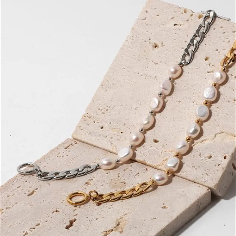 Latón con oro de 18 quilates Pulsera de perlas barrocas reales Diseñador de joyas para mujeres T Show Runway Sweety Boho Japan Korean Sample Trendy