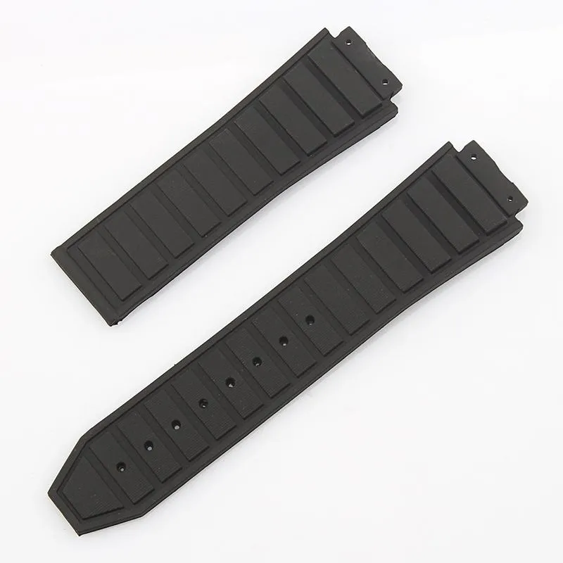 Titta på band Black 29 19mm konvex mungummi Watchband för Hublo T Big Ban g rostfritt stål distributionslås Trap3085236D