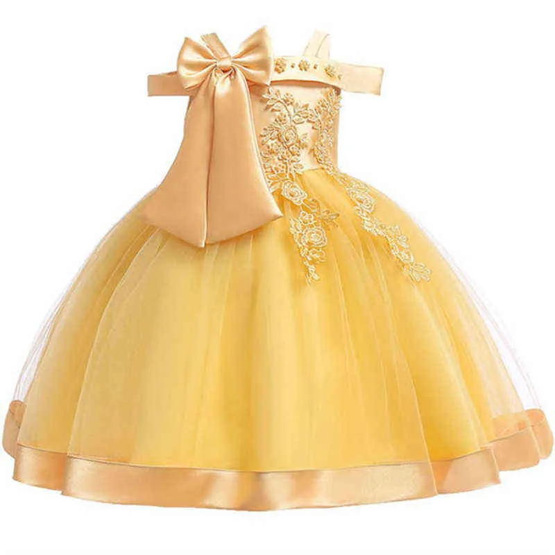 Een schouder grote boog bloem baby meisjes jurk kleding zijde tutu feestavond elegante meisjes prinses jurk kinderen vestidos G1129