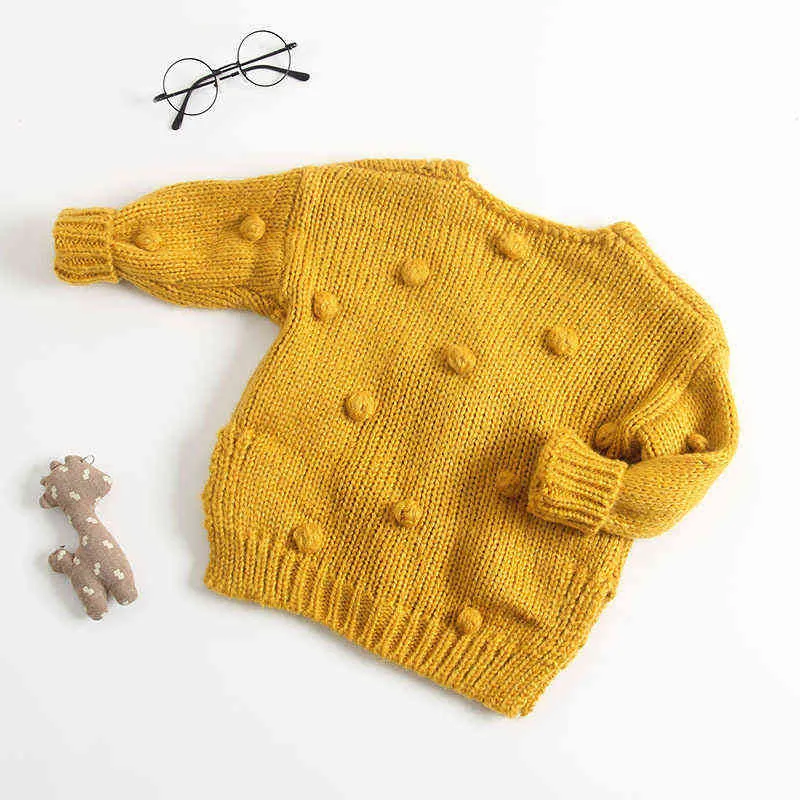 Baby feitos à mão Bolha Bola Sweater de malha Casaco Casaco Casaco Meninas Inverno S 211201