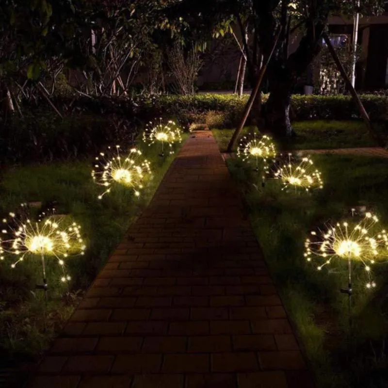 Rasenlampen Solarbetriebene Outdoor-Graskugel Löwenzahn Feuerwerk Lampe Blitzschnur 90 120 150 LED für Gartenlandschaft Urlaub Li247C