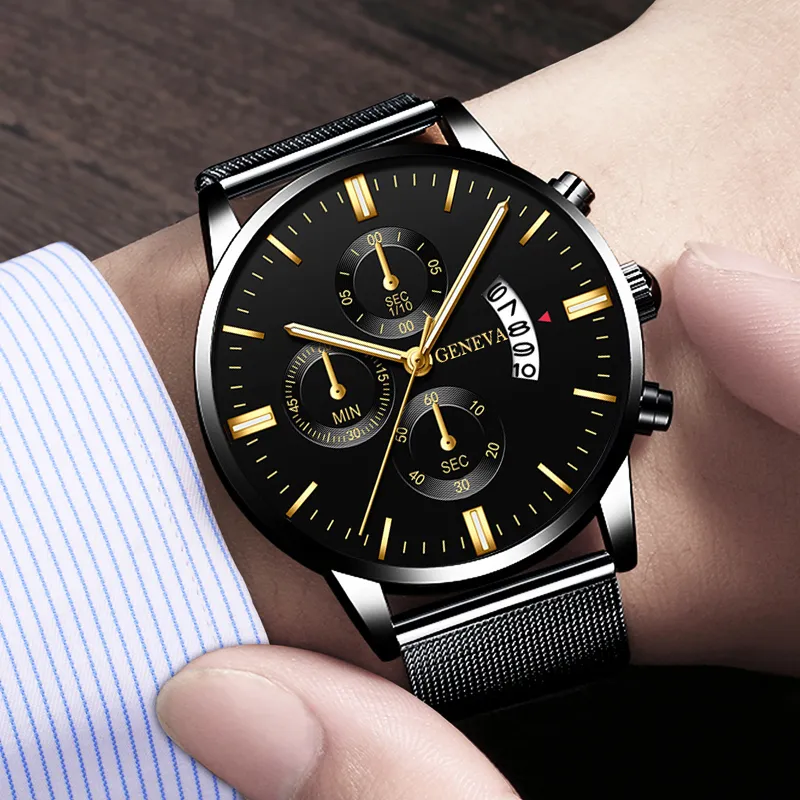 2021 Męski kalendarz biznesowy Mode Business Watches Mężczyzn Luksusowy niebieski stal ze stali nierdzewnej Analog kwarcowy Watch290Q