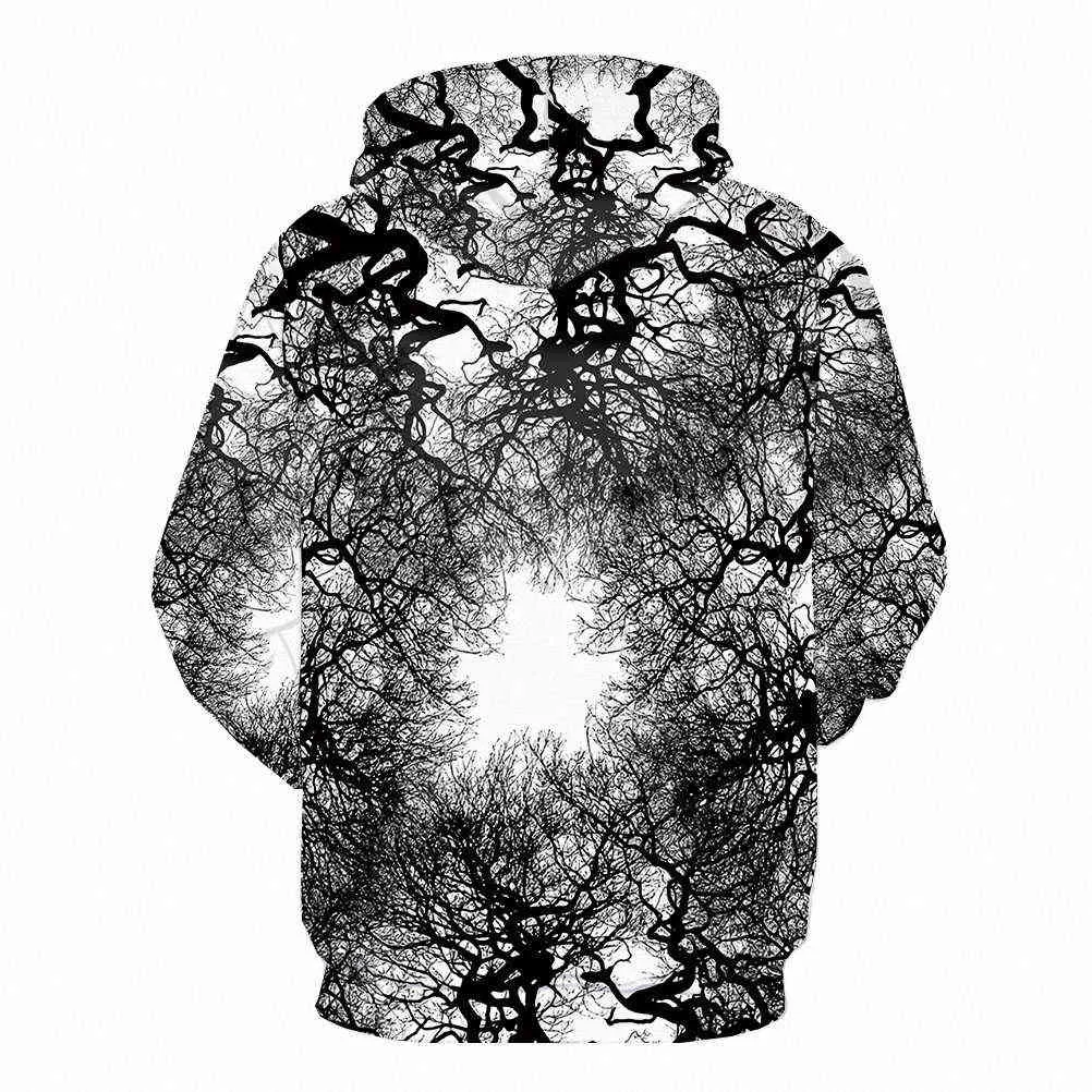 KYKU 3d Hoodies Tree Hoodie Men Terror 3d Printed Black And White Hoodie Print Psychedelic Hoody Anime Hooded Casual H0909