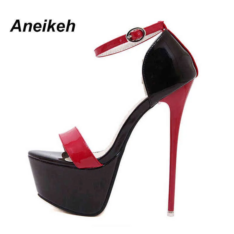 Sandaler Aneikeh 2022 Mode Peep Toe High-Heeled Sexy 16cm High Heels Buckle Strap Nightclub Party Shoes Stor storlek 40 Svart 220121