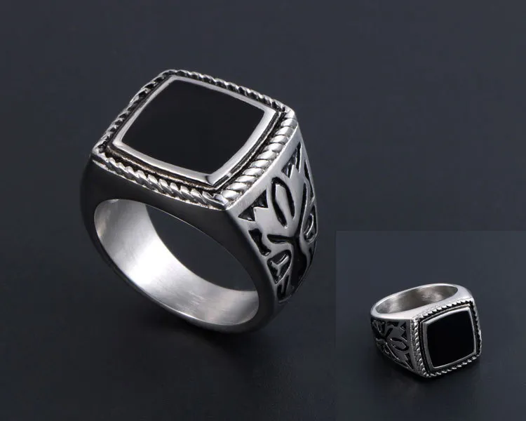 Hemiston Square Black Mysterious Pattern Acciaio inossidabile Punk Rock Cool Style For Women Men Gift 2021 Ring