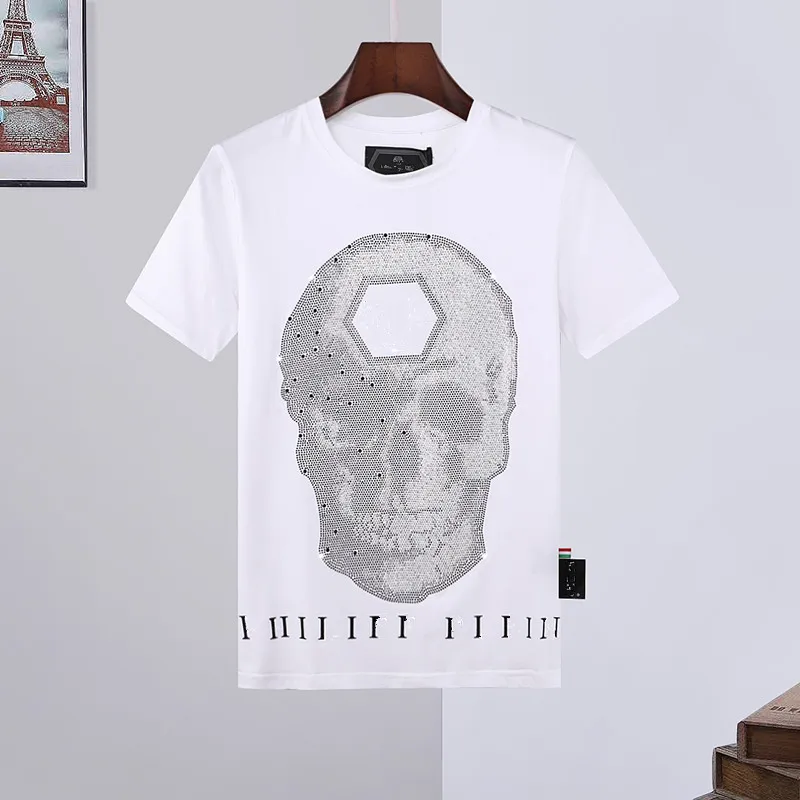 Erkekler Yaz Nefes Alabilir T-Shirt Kafatası Mektubu Logo Rhinestone Yuvarlak Boyun Rahat Top298u