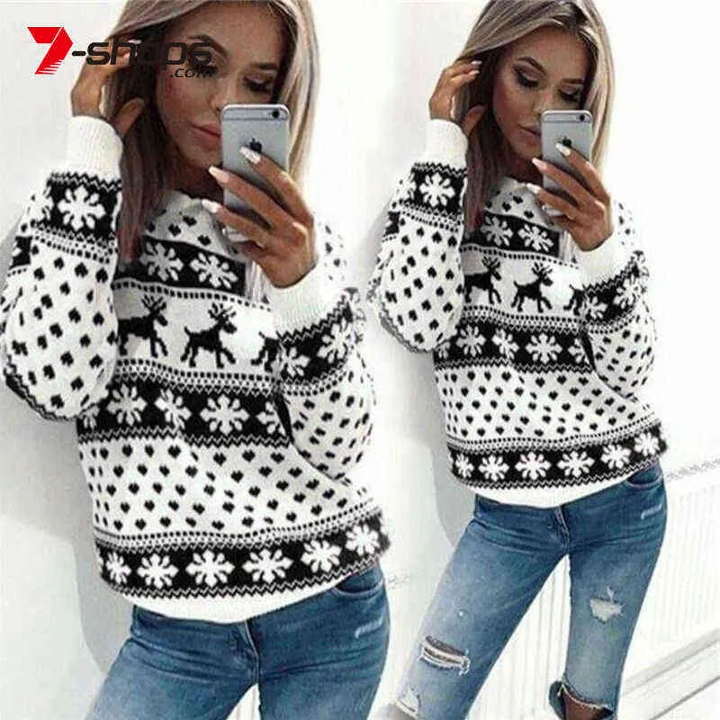 AECU Christmas Sweater For Women 2018 Winter Deer Snow Pattern Patchwork Ugly Sweater Knitted Jumpers Pullovers Knitwear Y1118