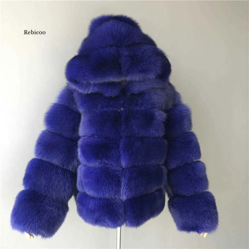 Fox Fur Coat Dames Winter Fashion Fake Fluffy Fox Fur Jacket met Hood Outfit Hoodies Echte mannen Madeeffur Hooded Coat Vrouw Y0908361989