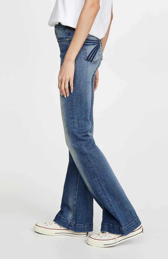 Jeans das mulheres 20 novos produtos no início do outono 7fam 7-shaped Calças de volta bolso de algodão elástico moído branco quadriciamento chifre denim calças mulheres