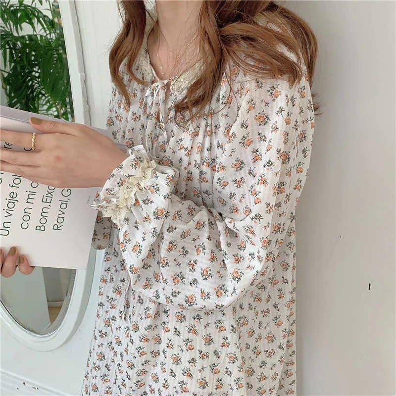 Florals Cotton Printed Sleepwear Sweet Princess Dress Pigiama Chic Girls Casual Homewear Summer Camicia da notte allentata 210525