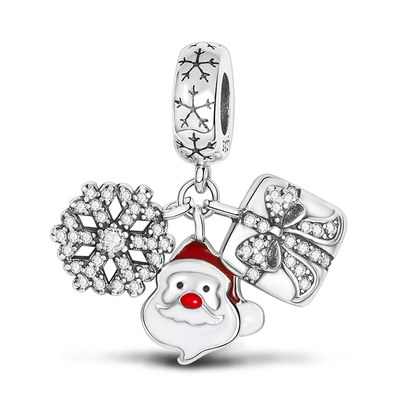 925 Silver Dangle Charms caber original Pandora pulseira diy para jóias fazendo presente para amigo amante neve santa claus batom