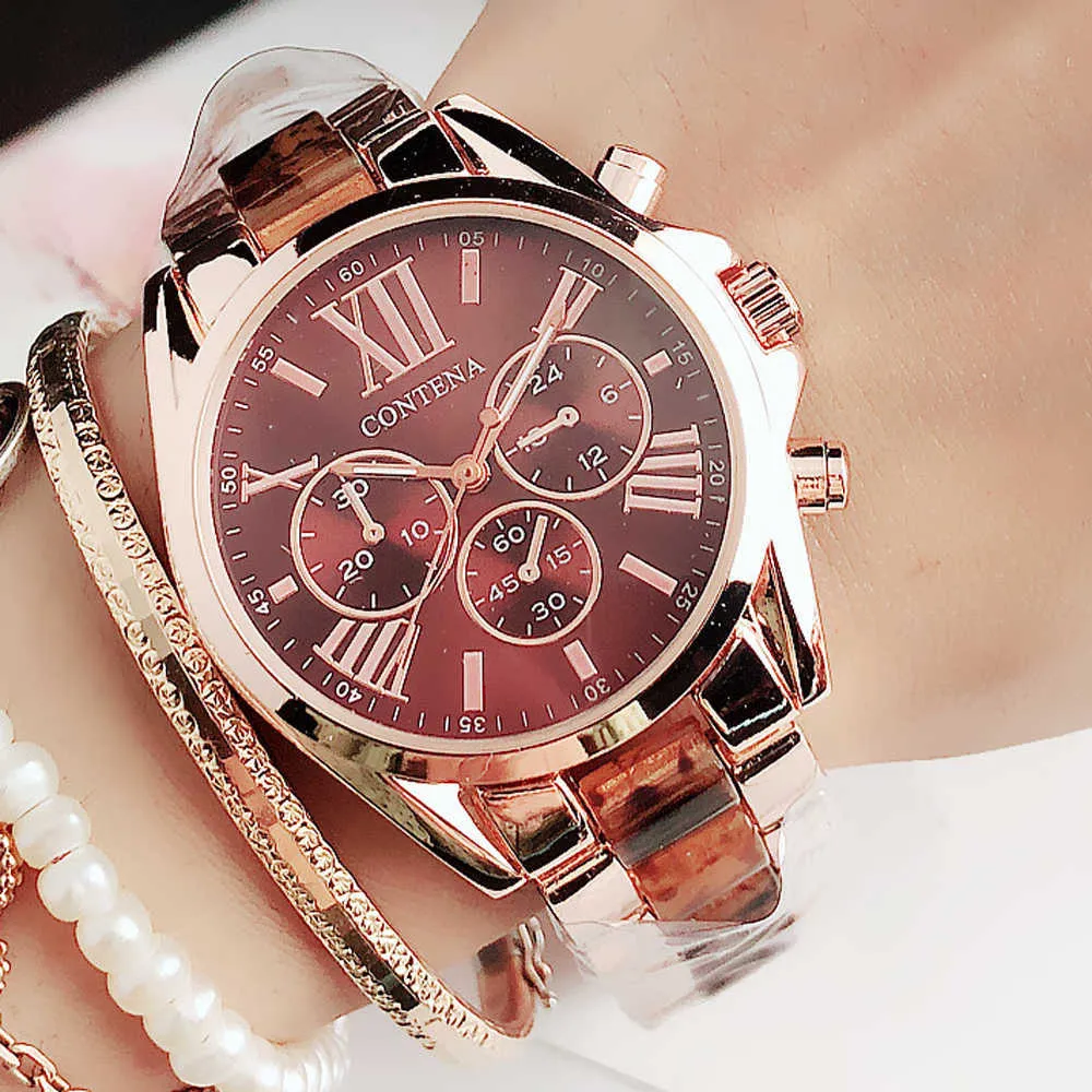 レディースファッションピンクの腕時計女性の時計豪華なトップブランドクォーツウォッチMスタイルの女性クロックレロギオフェミニノモントフェム210336M
