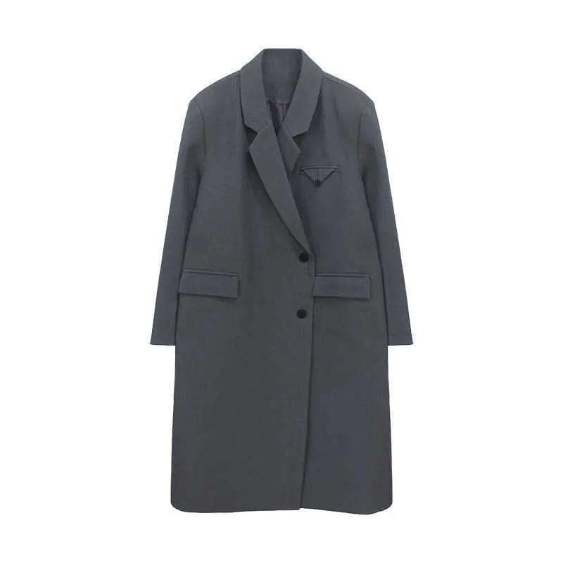 Frauen Windjacke Minimalist Graben Elegante Mäntel Frühling Vintage Solide Grau Französisch Lange Anzug Jacke Weibliche Kleidung 210608