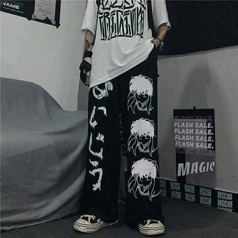 Harajuku woman pants Japanese pattern hip hop for women wide leg pant men jogger casual Oversize 210925